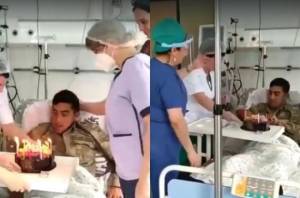 Tibb işçilərindən yaralı əsgərimizə sürpriz -