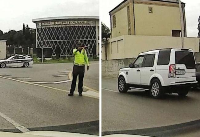 Yol polisinin &quot;saxla&quot; işarəsi verdiyi s&uuml;r&uuml;c&uuml;-