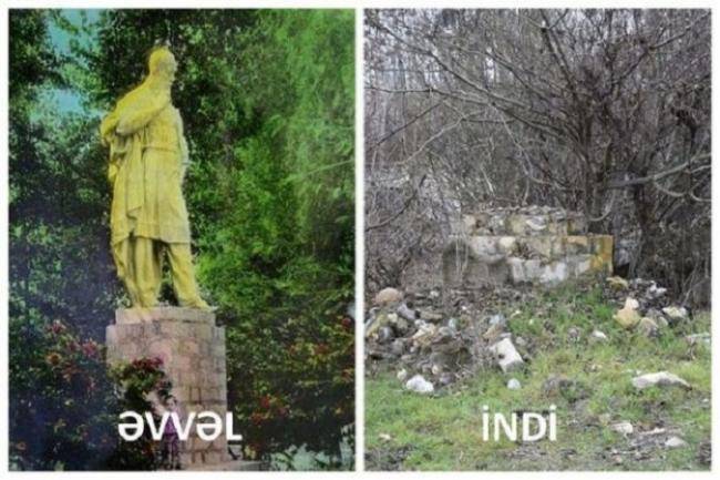 Məhəmməd Füzulinin Füzuli şəhərindəki heykəlinin qalıqları tapıldı -