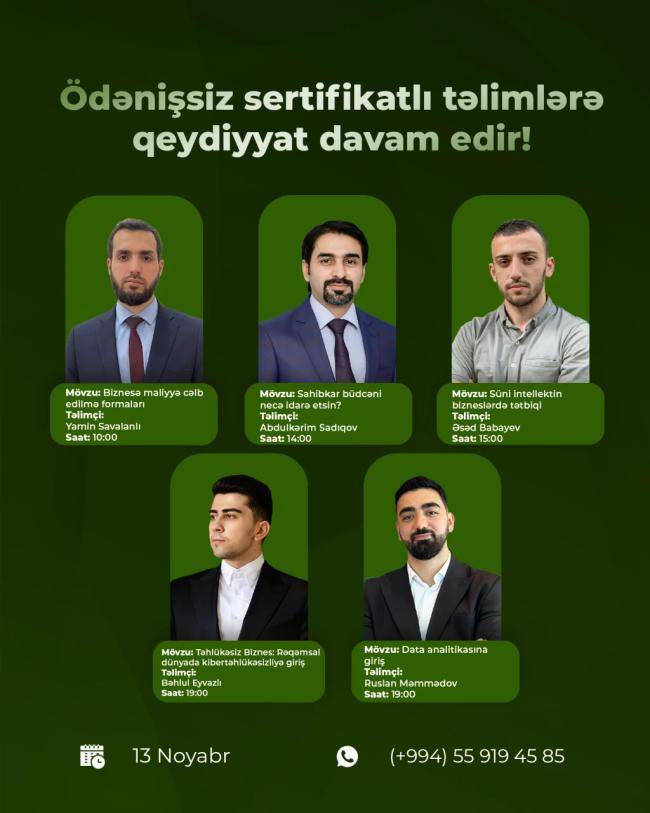 Ödənişsiz təlimlərdə iştirak edərək həm də sertifikat da əldə edəcəksən