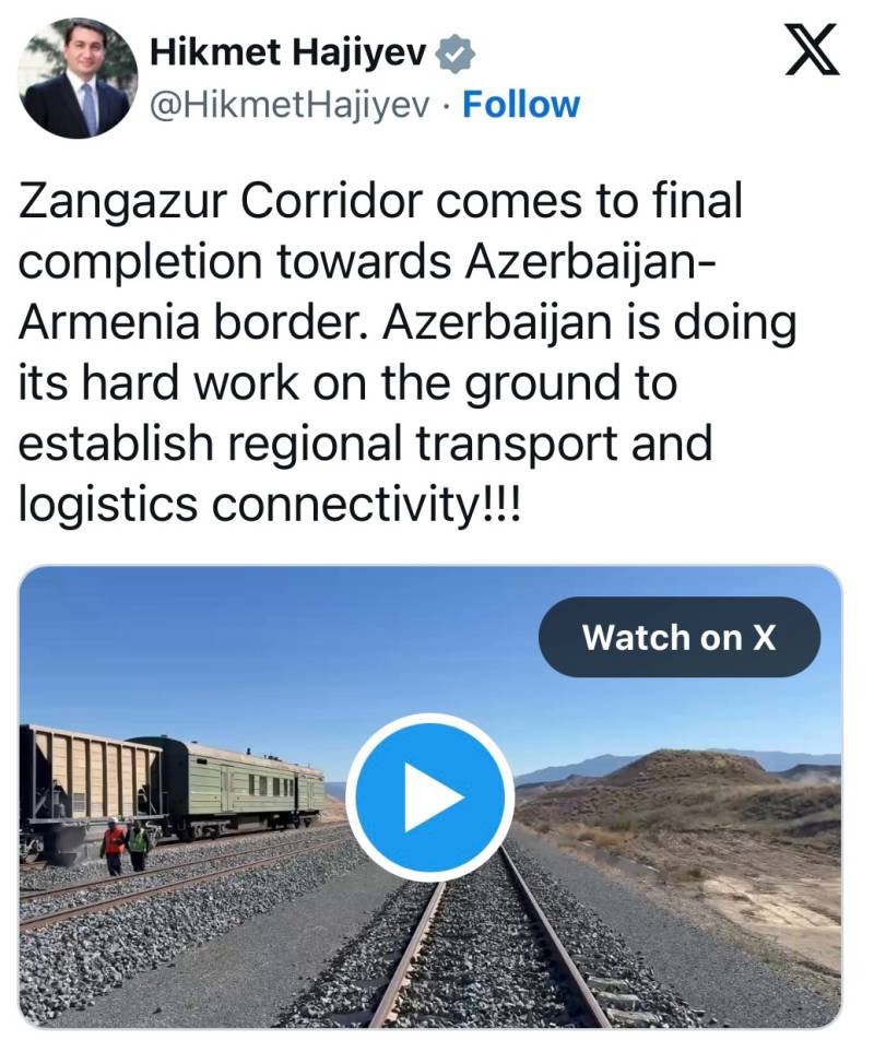 Hikmət Hacıyev Zəngəzur dəhlizi ilə bağlı paylaşım etdi