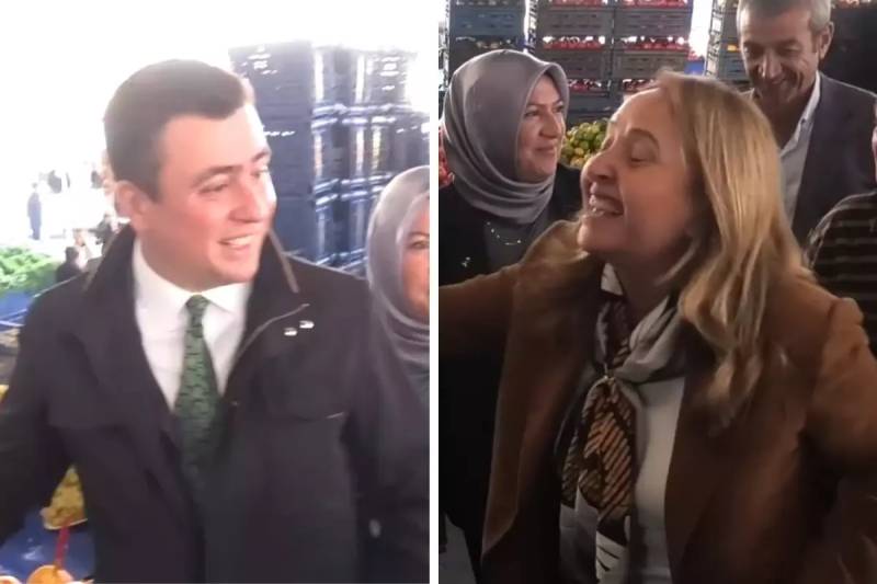 AK Partiyalı Osman Gökçək və CHP-dən Semra Dinçər arasında bazarda gərgin dialoq: "Paxlava qutuları" mübahisəsi