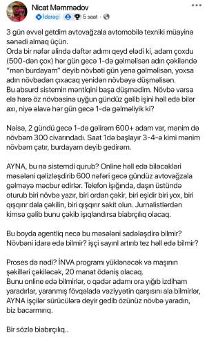Avtovağzal sürücülərin çətinliyinə aydınlıq gətirdi Xəbər şəkili