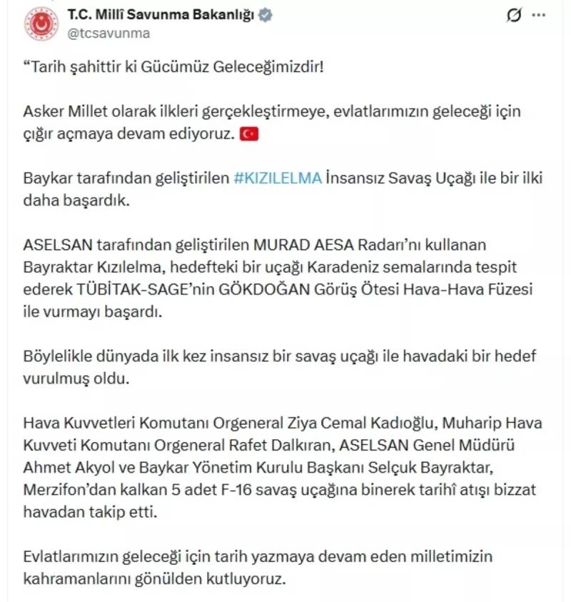 Pilotsuz KIZILELMA Döyüş Təyyarəsi Tarixdə İlk Dəfə Hava Hədəfini Vurdu - Türkiyənin Yeni Nailiyyəti