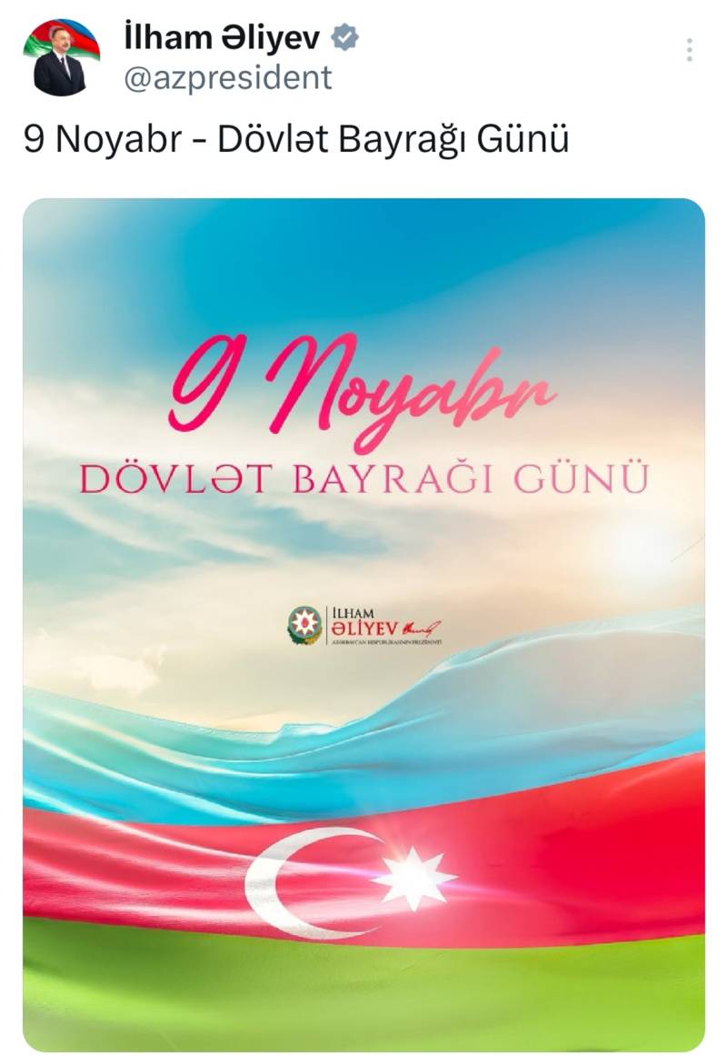 Prezident Bayraq Günü ilə bağlı paylaşım etdi