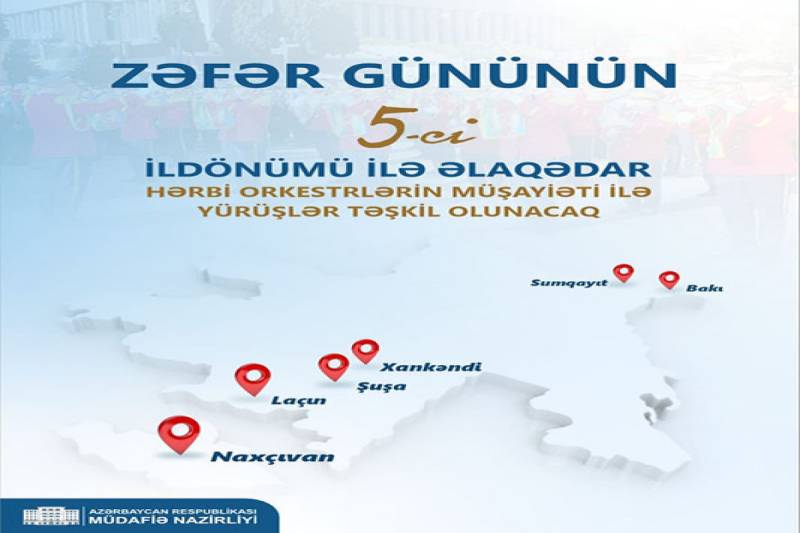 Bakı, Sumqayıt, Naxçıvan, Xankəndi, Şuşa və Laçında Zəfər günü ilə bağlı hərbi yürüşlər keçiriləcək